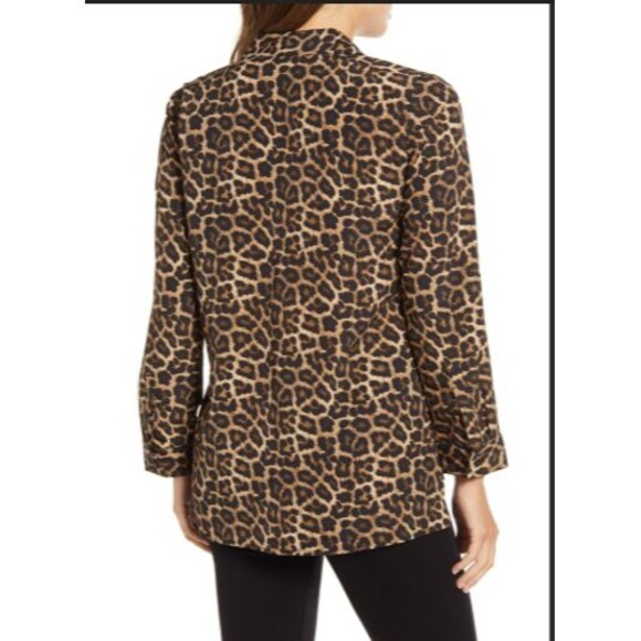 Michael Kors women Large top Leopard Print Dog Tag Zip Front Shirt animal print - Picture 3 of 4